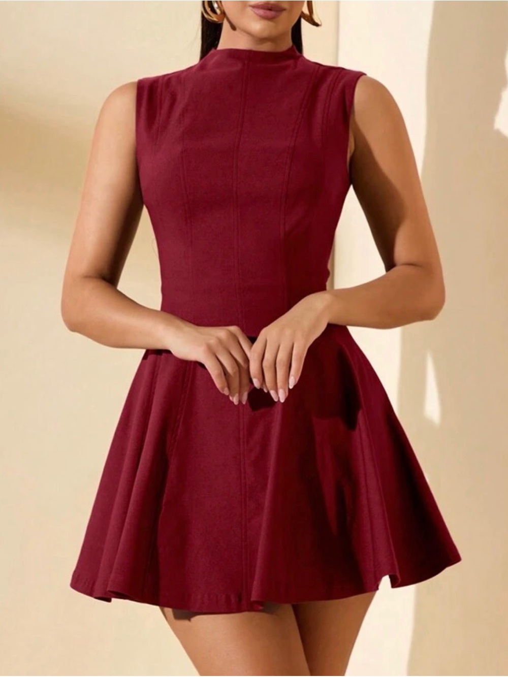 Sleeveless Fit & Flare Burgundy Dress